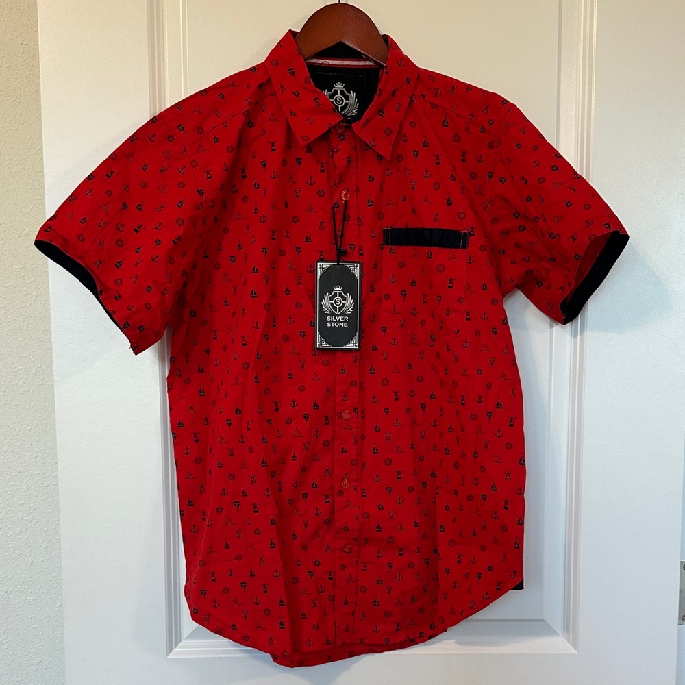 Silver Stone Red Anchor Print Casual Shirt